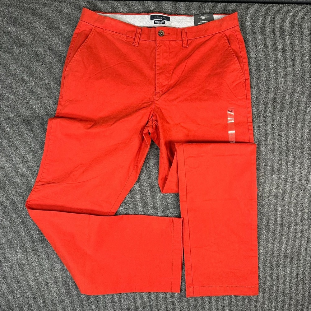 Tommy Hilfiger Men's Orange Solid TH Flex Stretch Regular Fit Pants Size 36x34